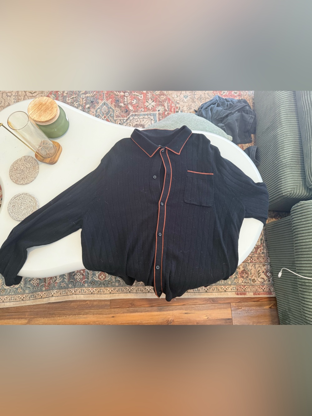 Express Black Button-Down Shirt with Rust Trim